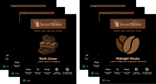 Smart Stirrr Starter Pack — 6 Sachets (3 Cocoa Craft + 3 Midnight Mocha)