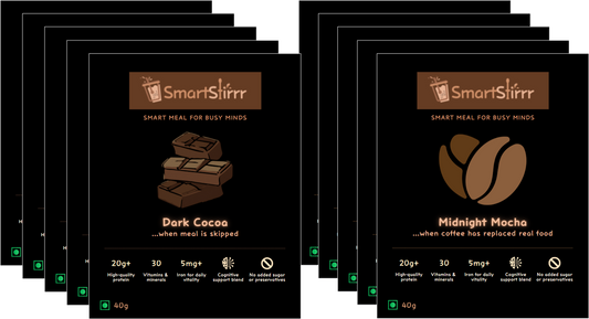 Smart Stirrr Value Pack — 10 Sachets (5 Cocoa Craft + 5 Midnight Mocha)